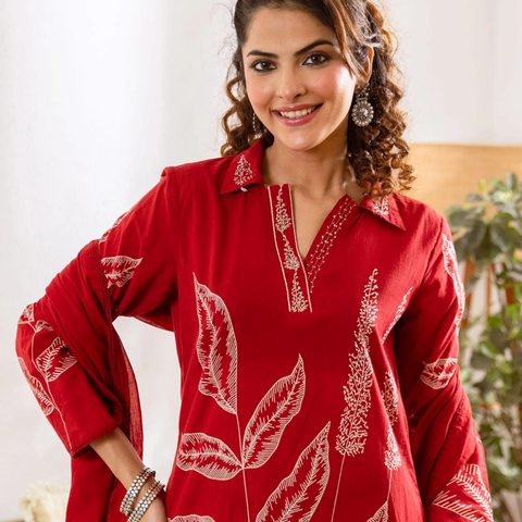 Embroidered Kurta with Trousers With Dupatta