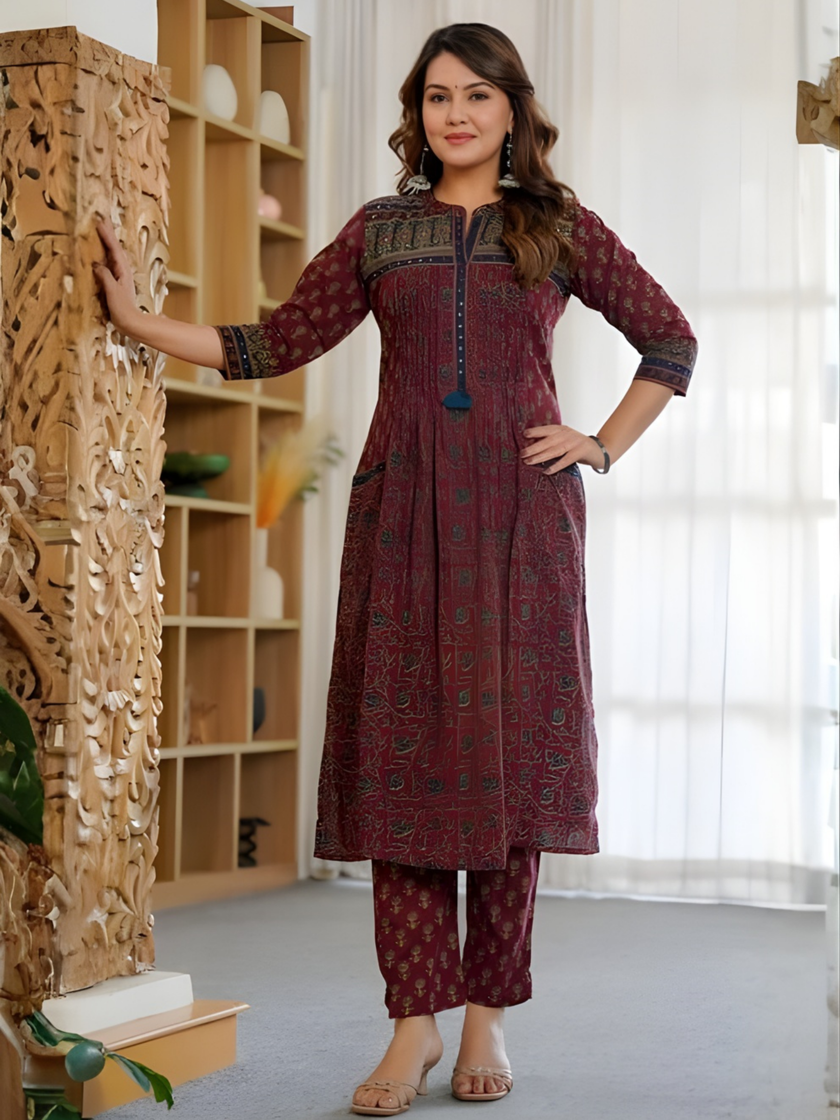 Cotton Motifs Kurta Set with Dupatta