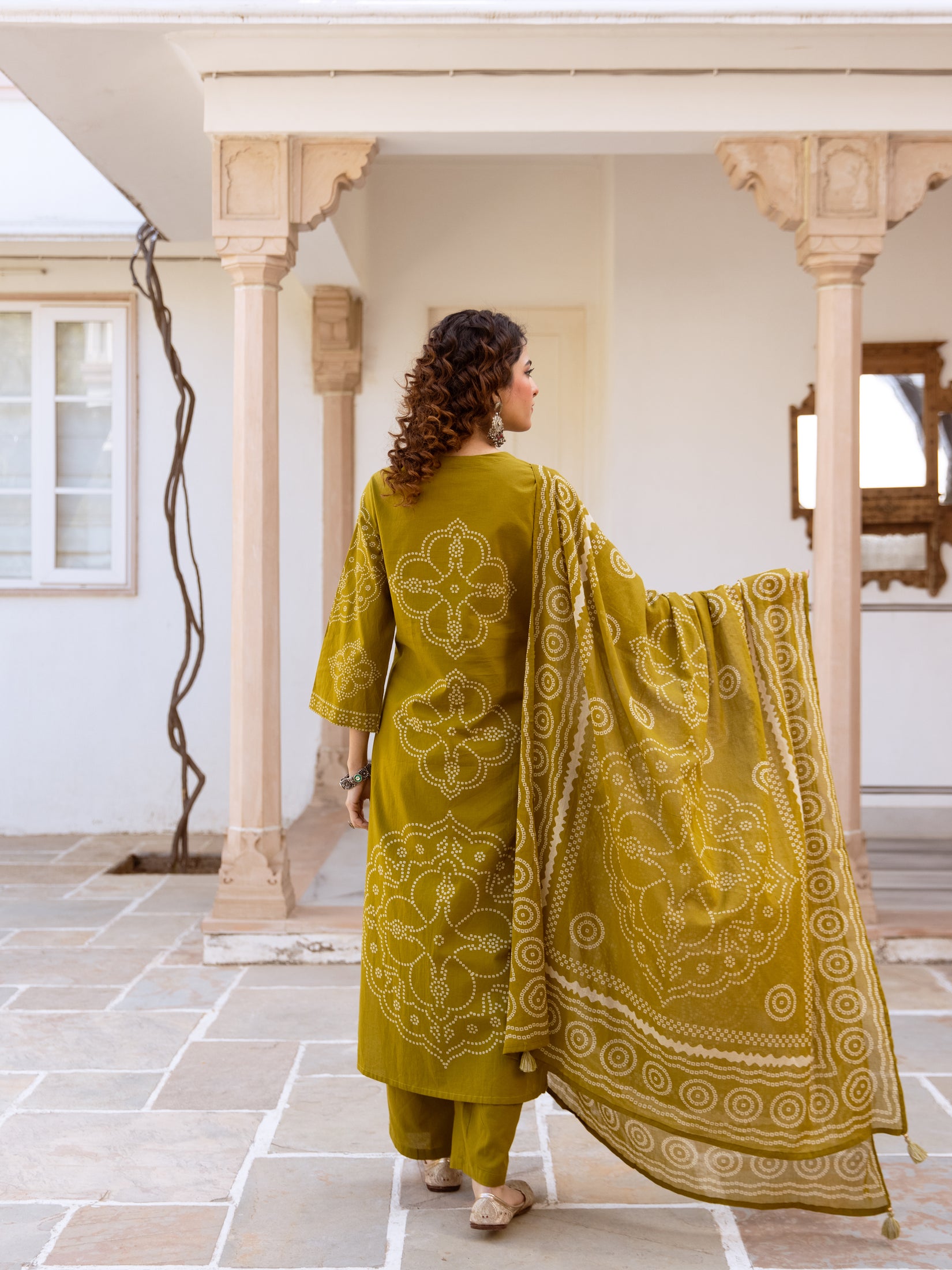 Bandhani Cotton Kurta Set with Mul Cotton Dupatta & Palazzo