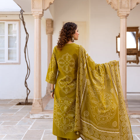 Bandhani Cotton Kurta Set with Mul Cotton Dupatta & Palazzo
