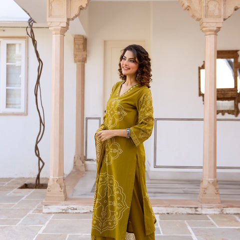 Bandhani Cotton Kurta Set with Mul Cotton Dupatta & Palazzo