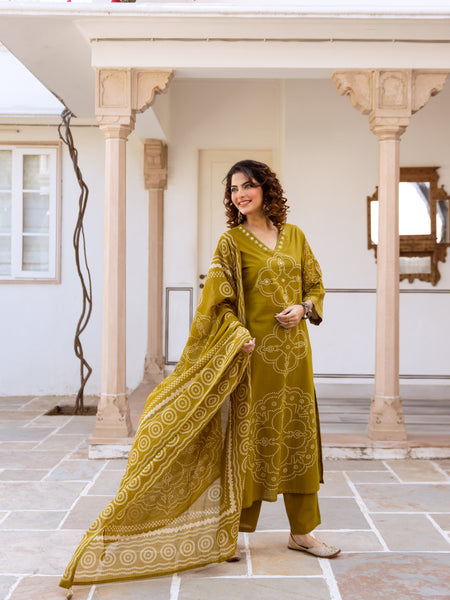 Bandhani Cotton Kurta Set with Mul Cotton Dupatta & Palazzo