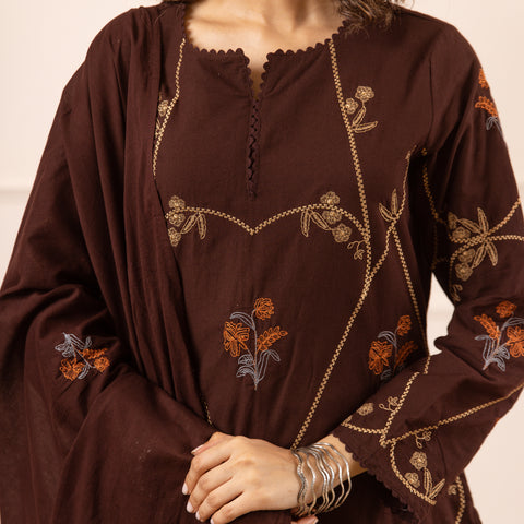 Embroidered Cotton Kurta Set with Pants & Dupatta