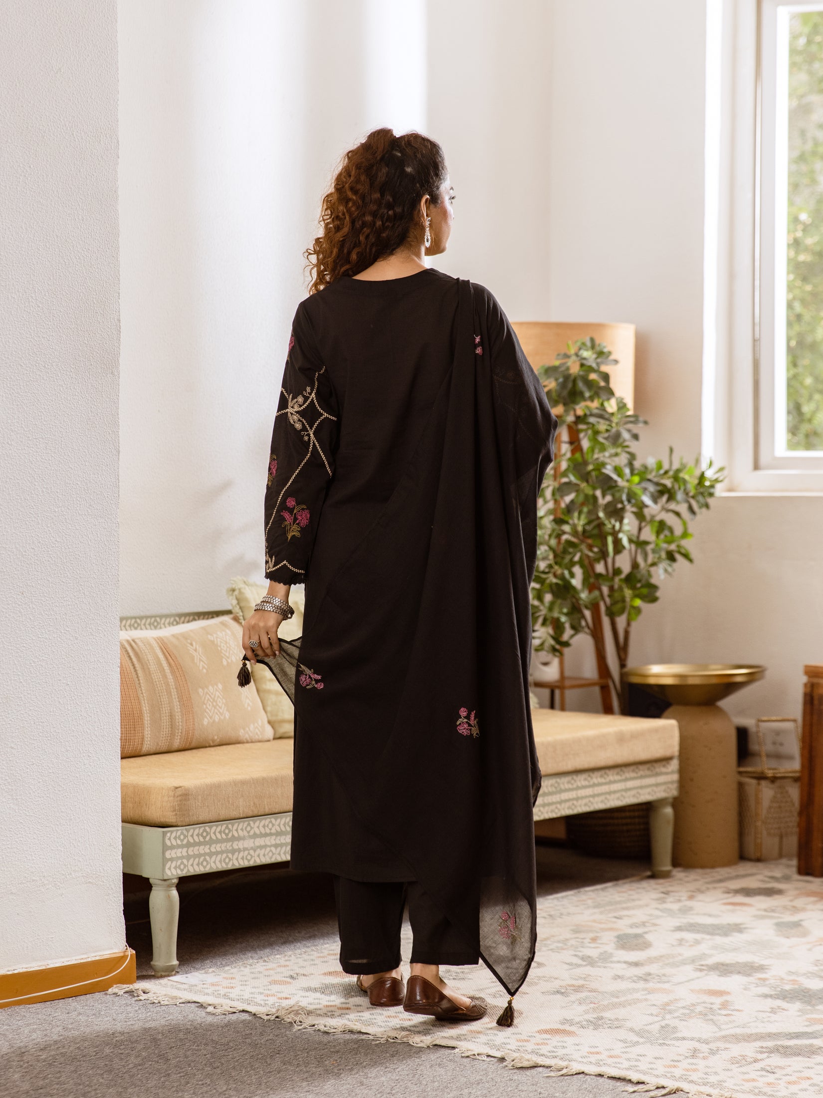 Women's Embroidered Cotton Kurta Dupatta Set