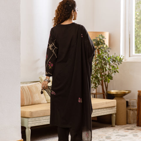 Women's Embroidered Cotton Kurta Dupatta Set