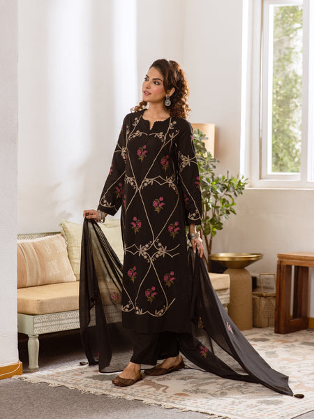 Women's Embroidered Cotton Kurta Dupatta Set