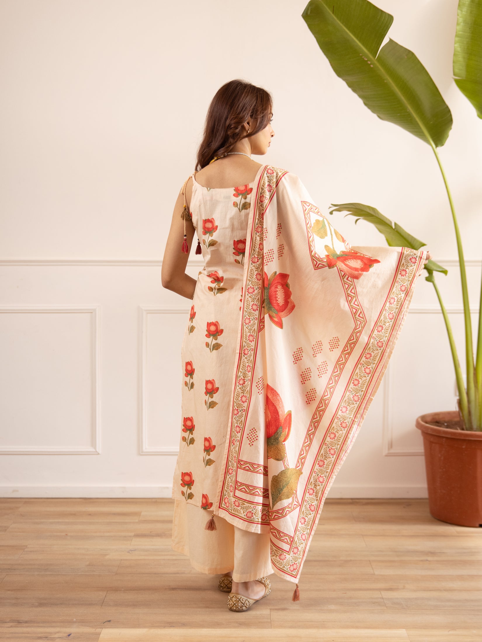 Floral Printed Cotton Kurta Set with Dupatta