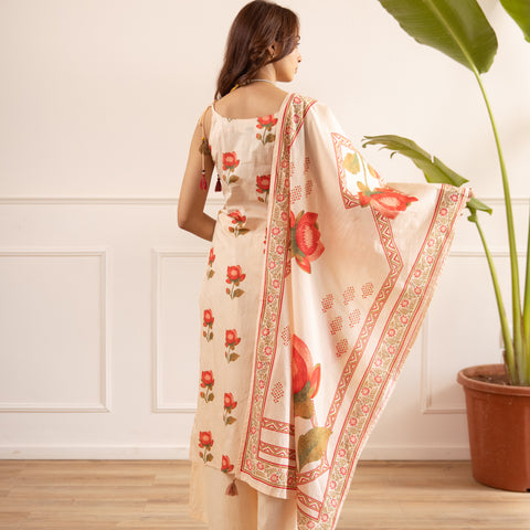 Floral Printed Cotton Kurta Set with Dupatta