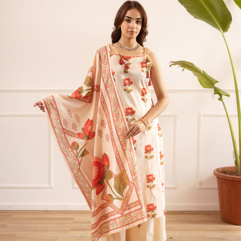 Floral Printed Cotton Kurta Set with Dupatta
