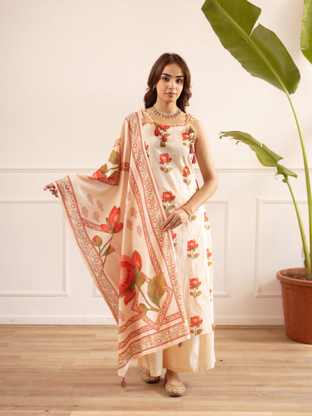 Floral Printed Cotton Kurta Set with Dupatta