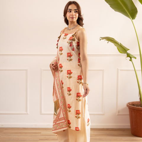 Floral Printed Cotton Kurta Set with Dupatta