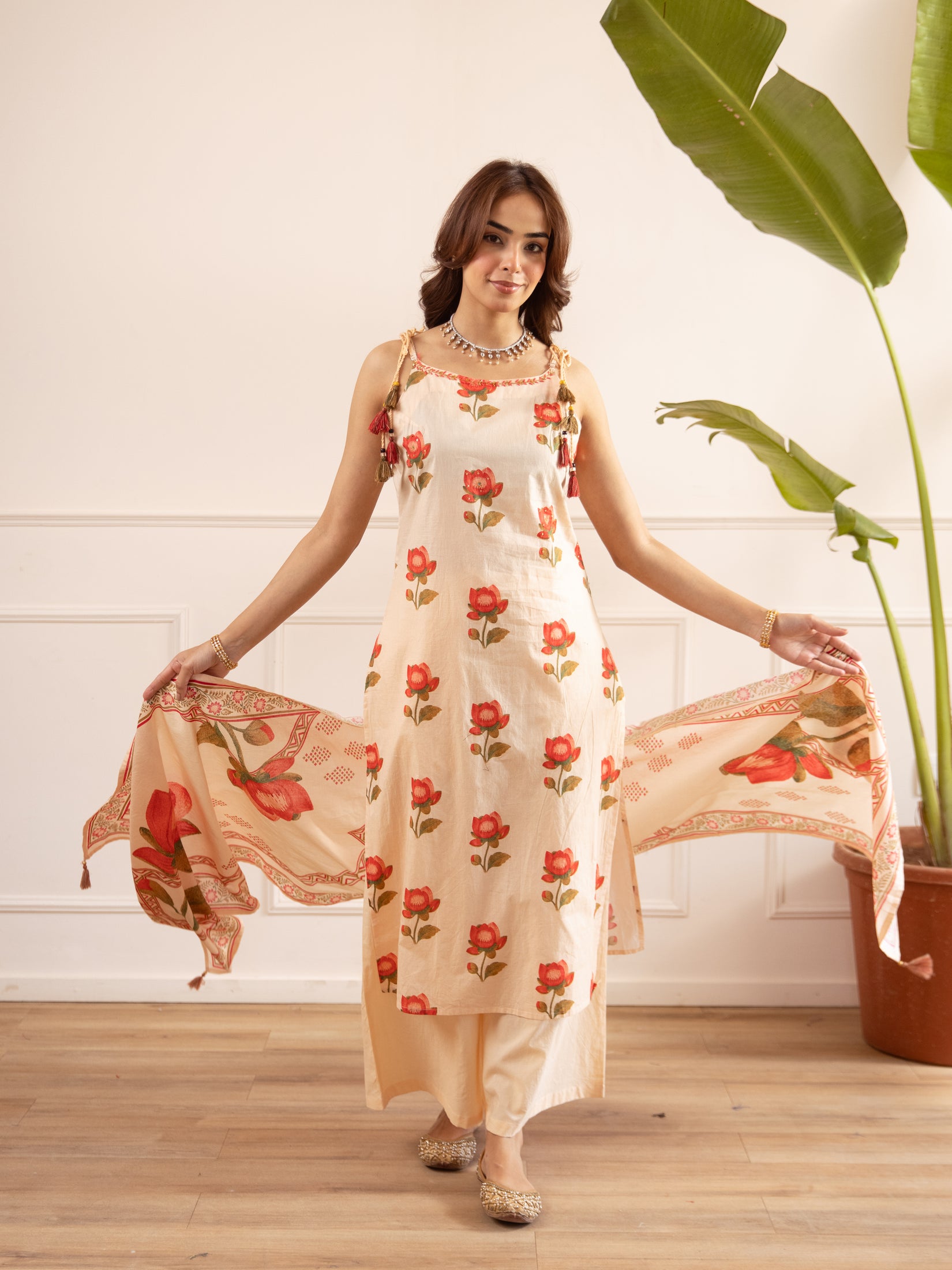Floral Printed Cotton Kurta Set with Dupatta