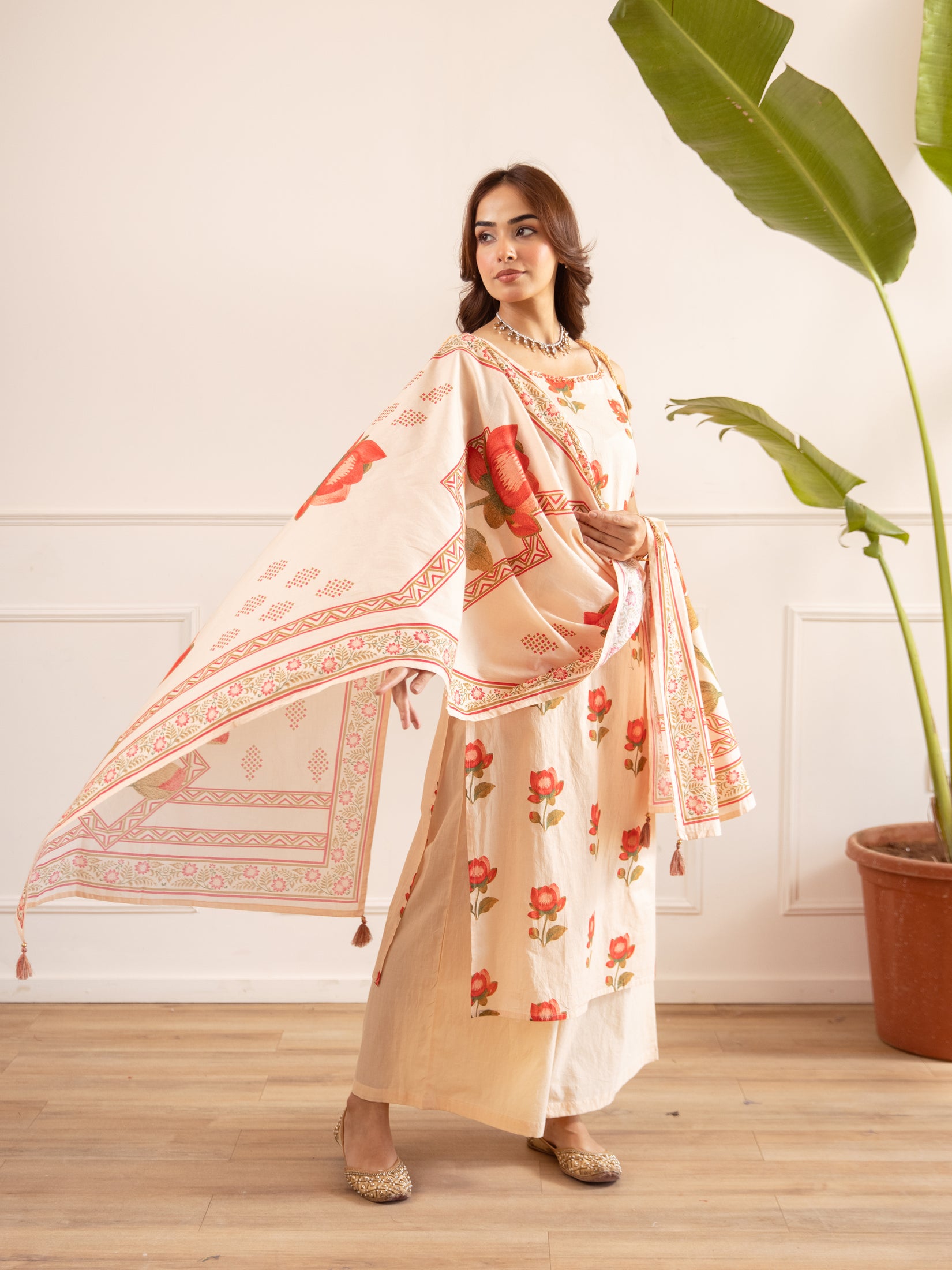 Floral Printed Cotton Kurta Set with Dupatta