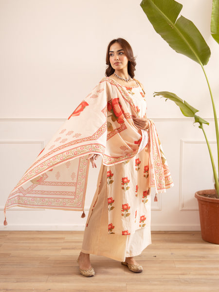 Floral Printed Cotton Kurta Set with Dupatta