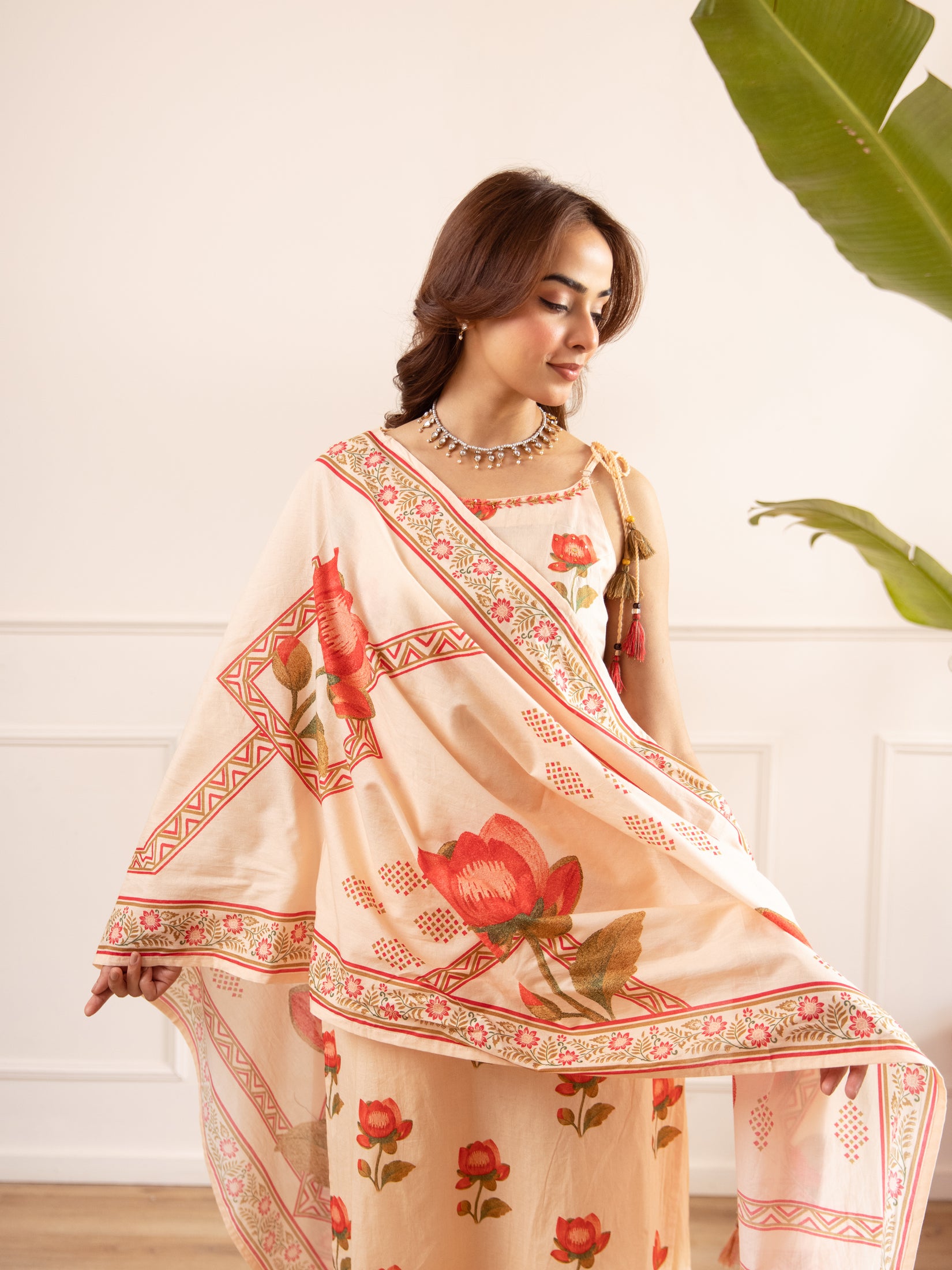 Floral Printed Cotton Kurta Set with Dupatta