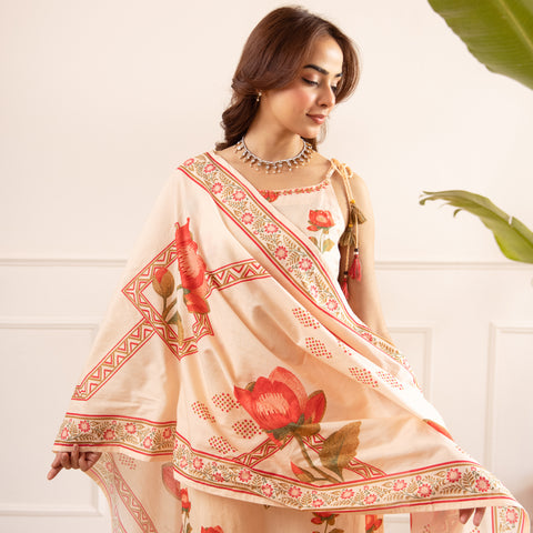 Floral Printed Cotton Kurta Set with Dupatta