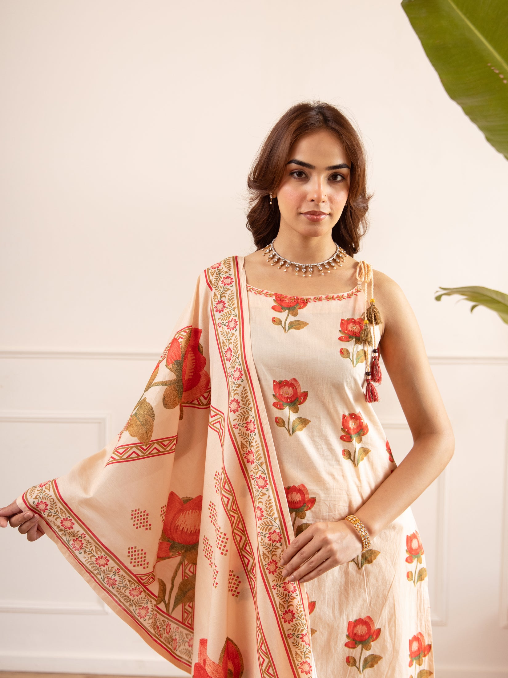 Floral Printed Cotton Kurta Set with Dupatta