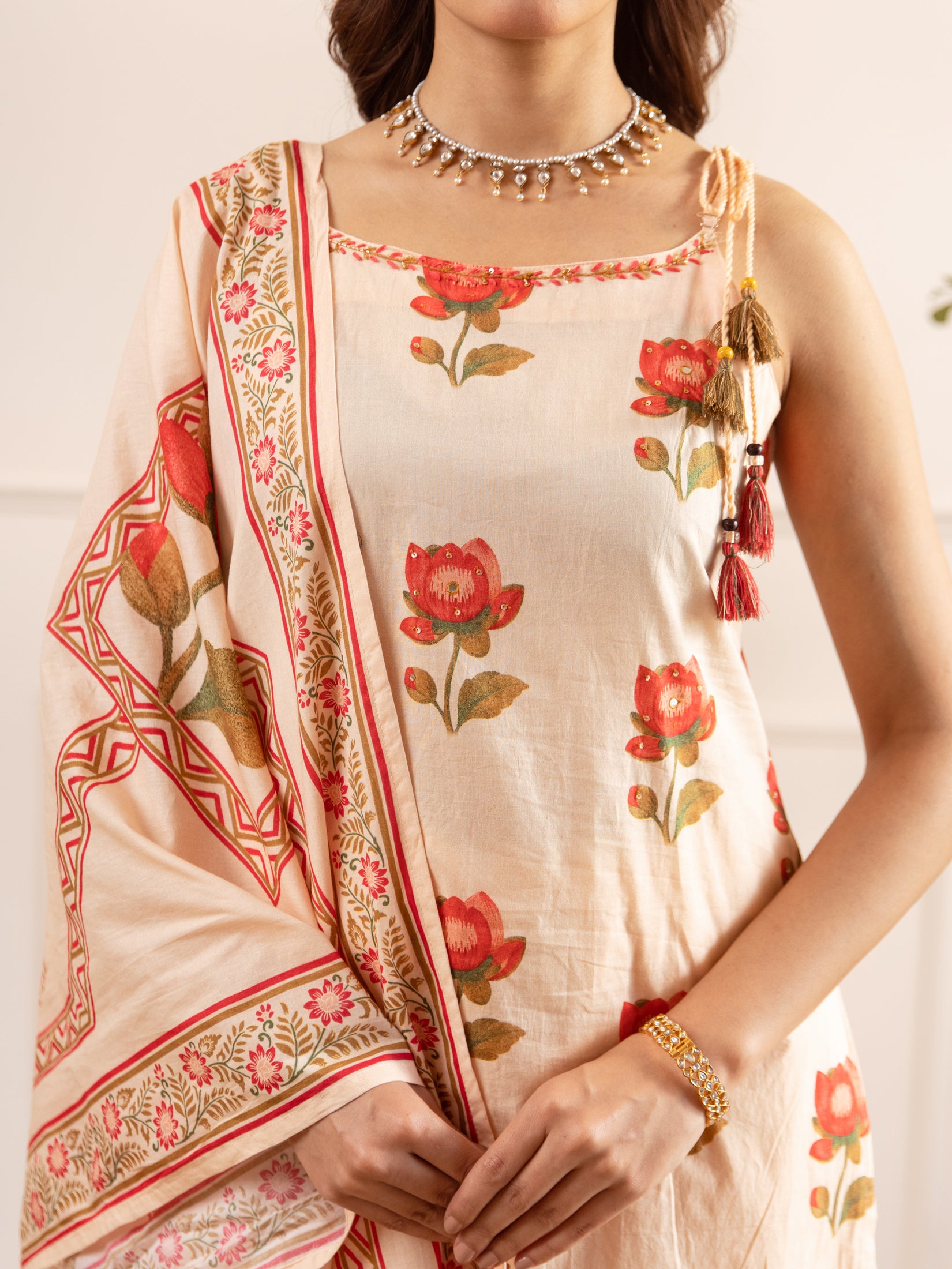 Floral Printed Cotton Kurta Set with Dupatta
