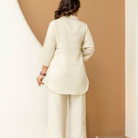 Cotton Mulmul Crush Shirt Style Co-Ord Set