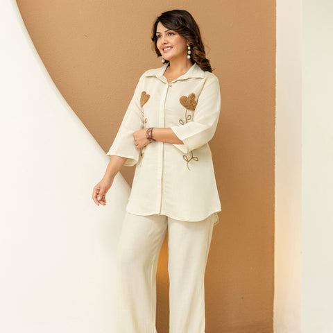Cotton Mulmul Crush Shirt Style Co-Ord Set