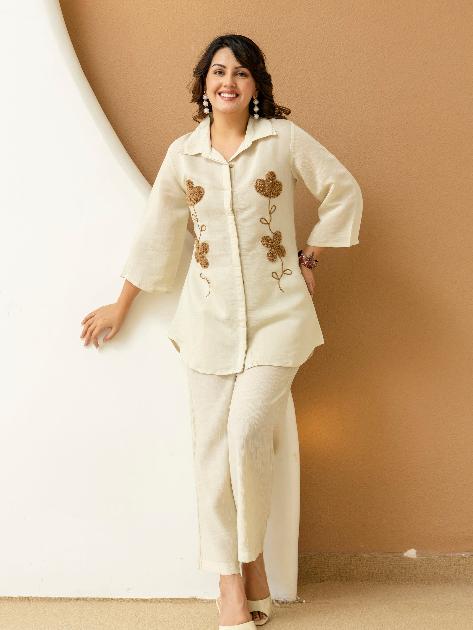 Cotton Mulmul Crush Shirt Style Co-Ord Set