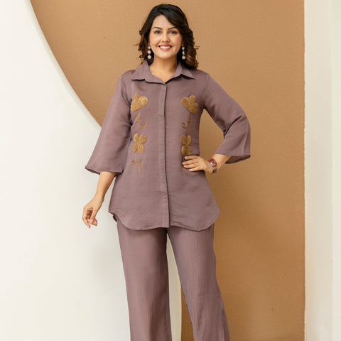 Cotton Mulmul Crush Shirt Style Co-Ord Set