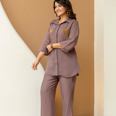Cotton Mulmul Crush Shirt Style Co-Ord Set