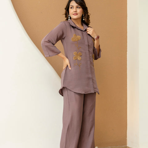 Cotton Mulmul Crush Shirt Style Co-Ord Set