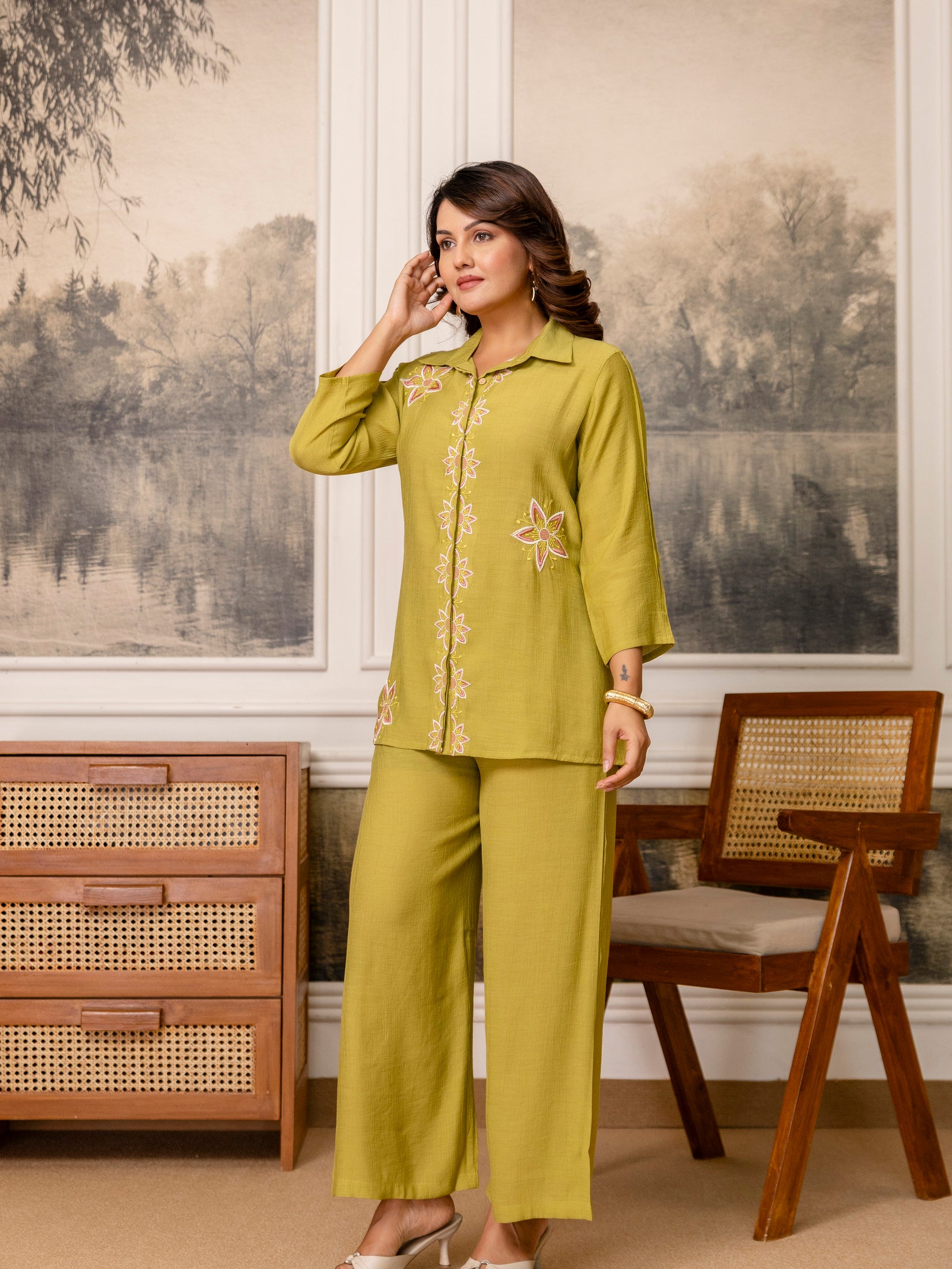 Cotton Mulmul Crush Shirt Style Co-Ord Set