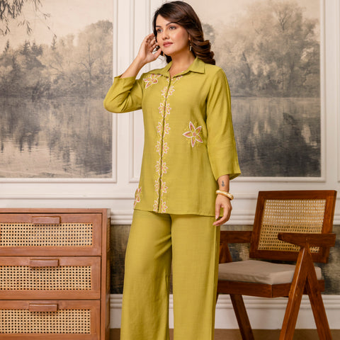 Cotton Mulmul Crush Shirt Style Co-Ord Set