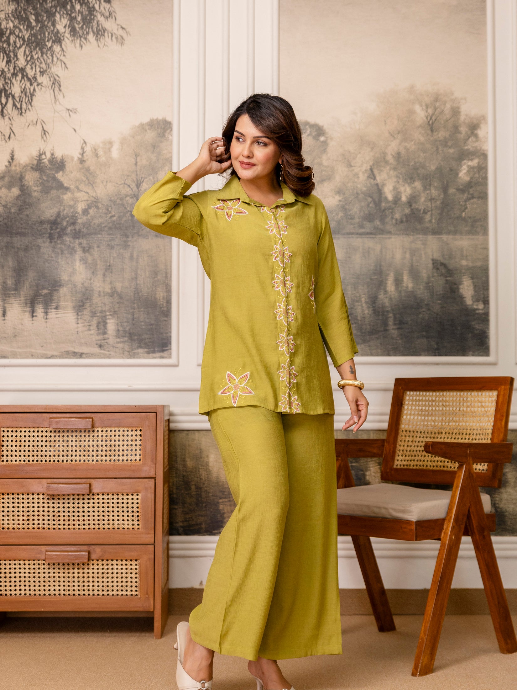 Cotton Mulmul Crush Shirt Style Co-Ord Set