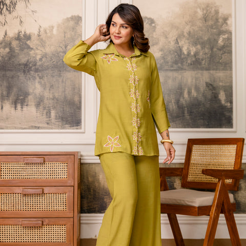 Cotton Mulmul Crush Shirt Style Co-Ord Set