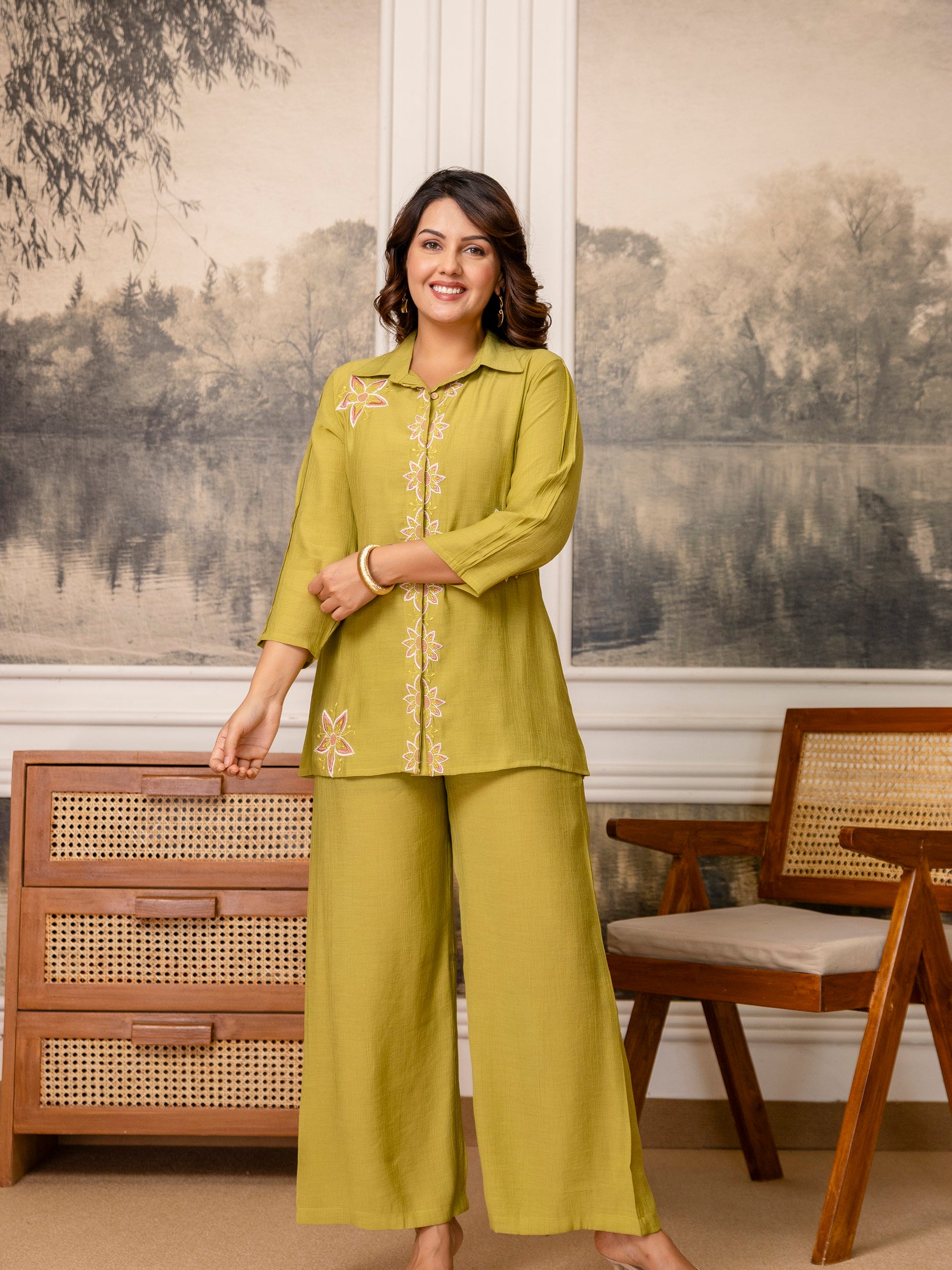 Cotton Mulmul Crush Shirt Style Co-Ord Set