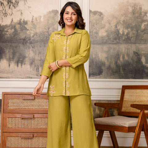 Cotton Mulmul Crush Shirt Style Co-Ord Set