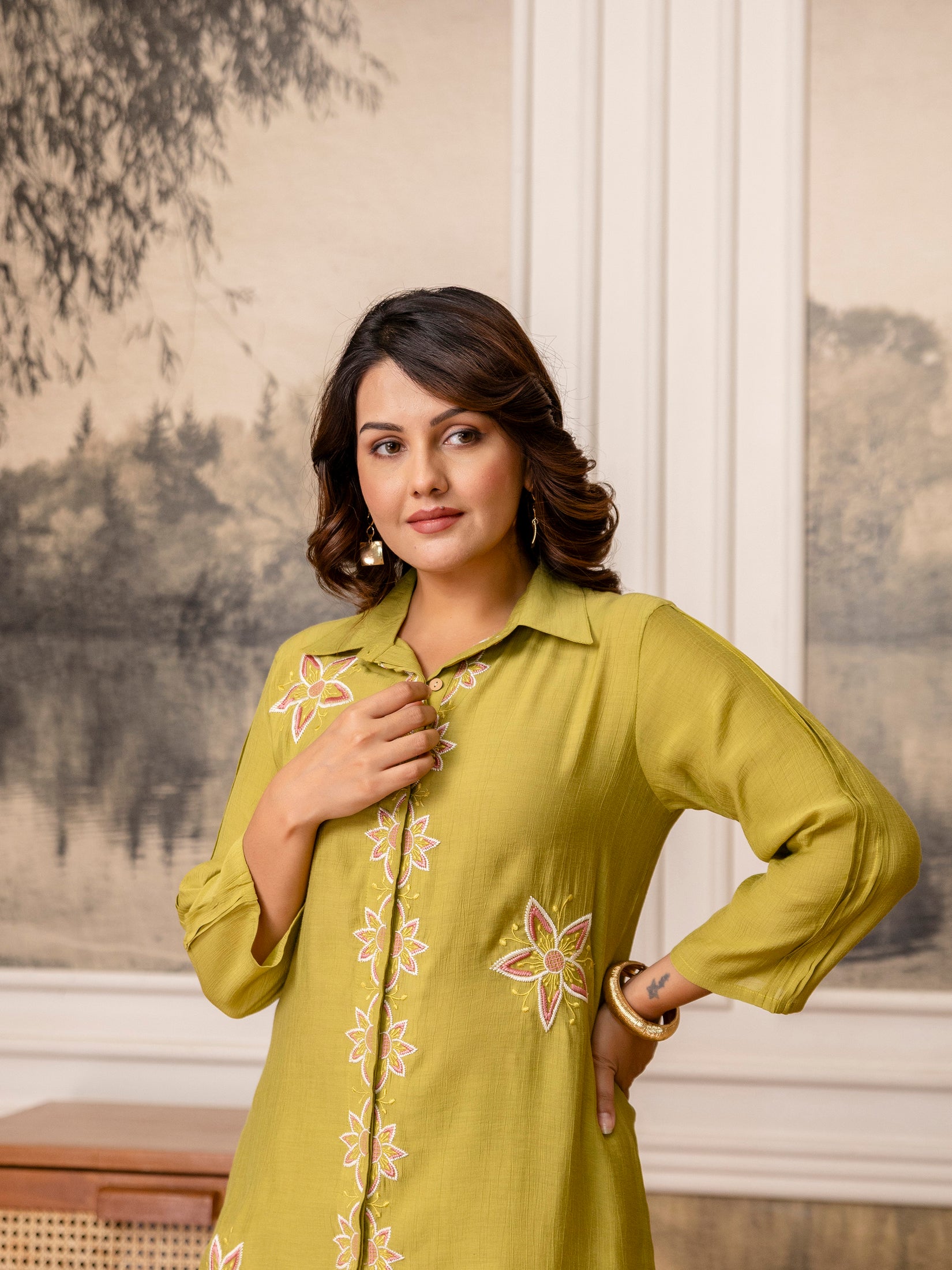 Cotton Mulmul Crush Shirt Style Co-Ord Set