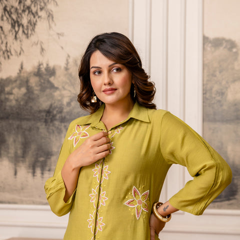 Cotton Mulmul Crush Shirt Style Co-Ord Set