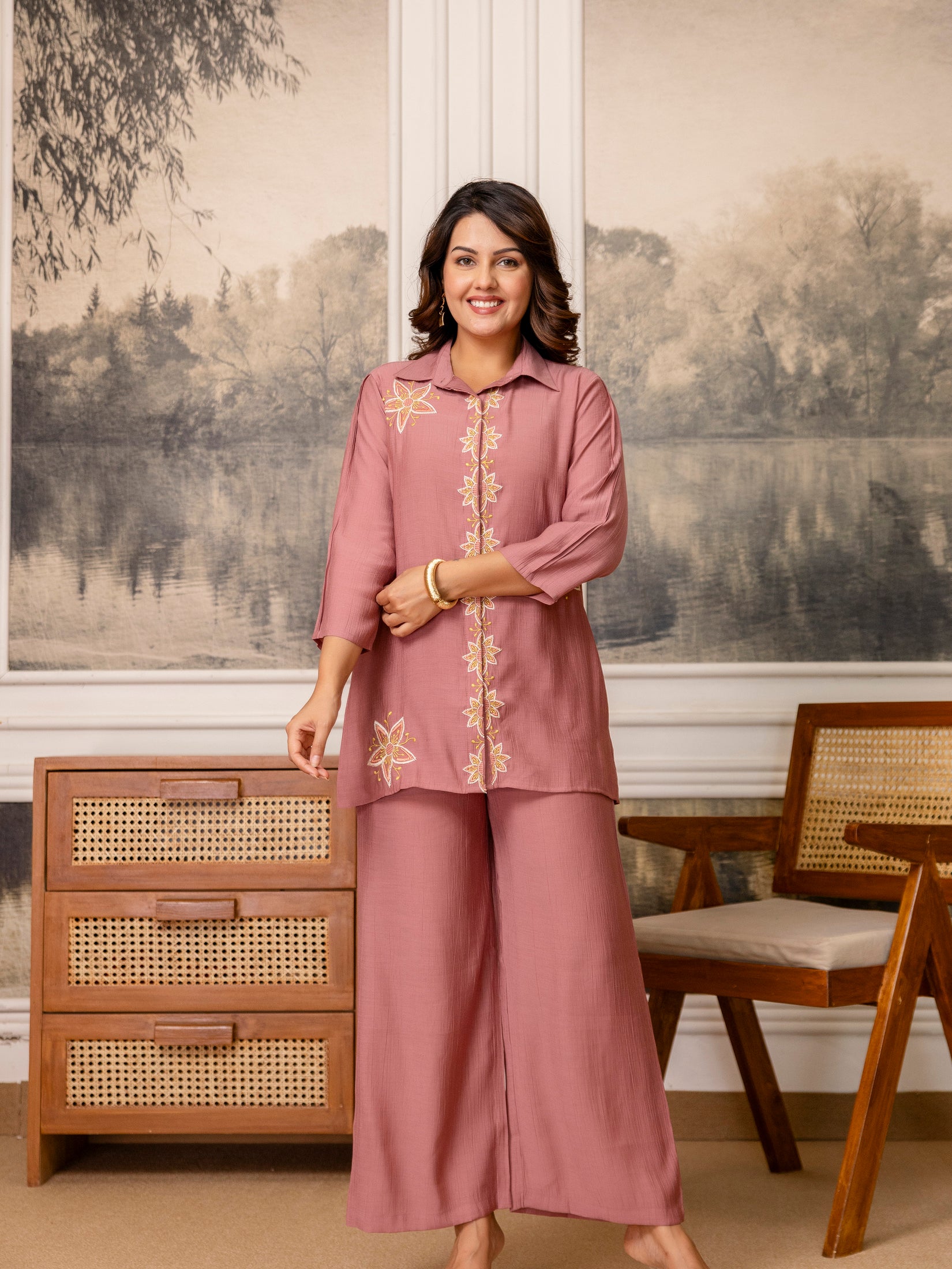 Cotton Mulmul Crush Shirt Style Co-Ord Set