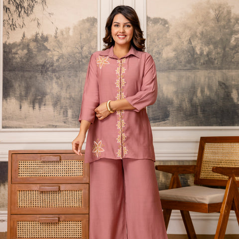 Cotton Mulmul Crush Shirt Style Co-Ord Set