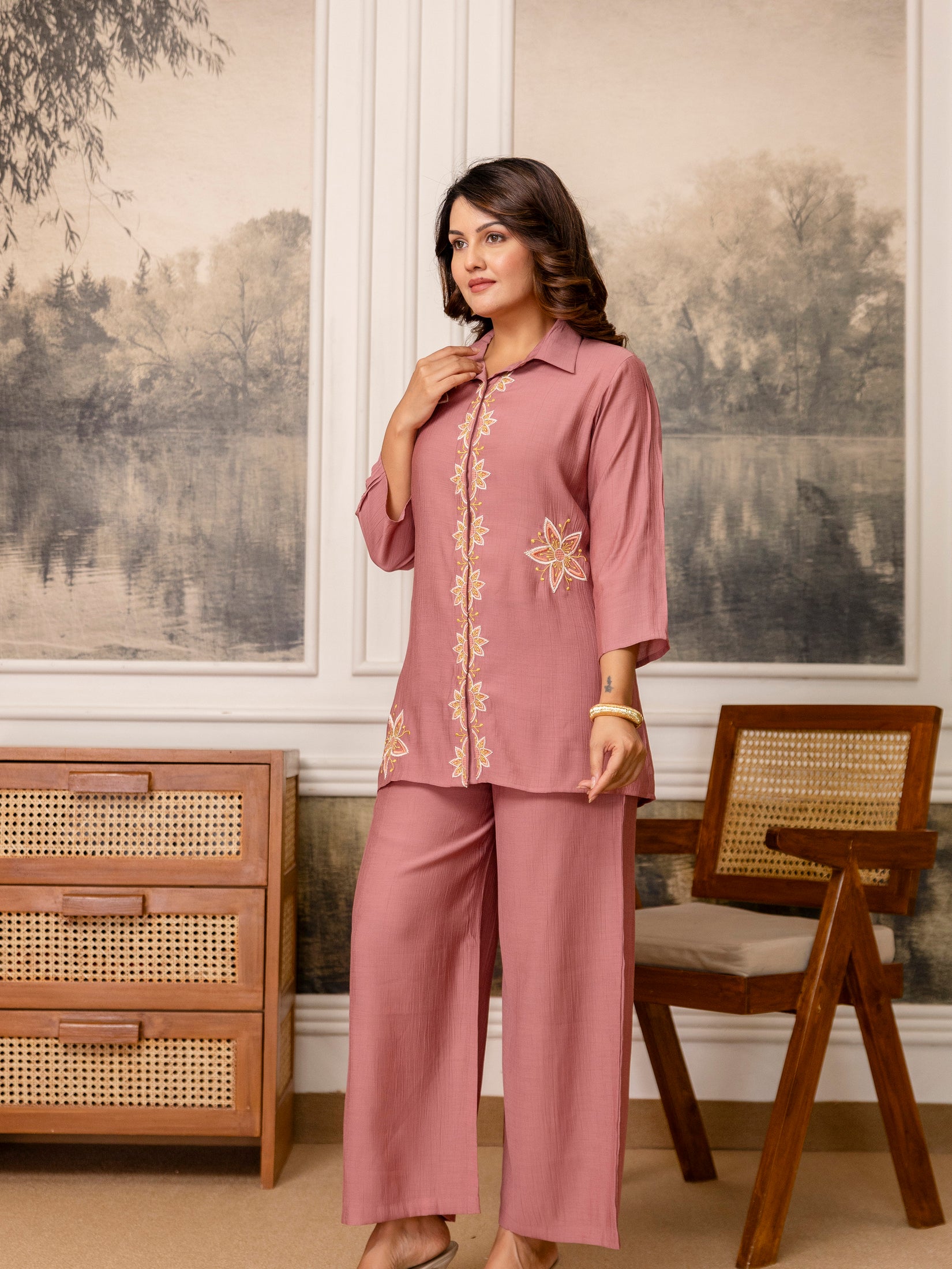 Cotton Mulmul Crush Shirt Style Co-Ord Set