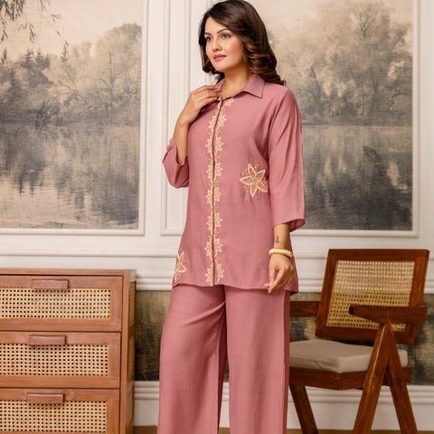 Cotton Mulmul Crush Shirt Style Co-Ord Set