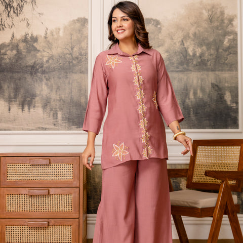 Cotton Mulmul Crush Shirt Style Co-Ord Set