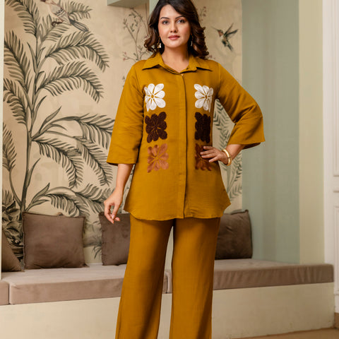 Cotton Mulmul Crush Shirt Style Co-Ord Set