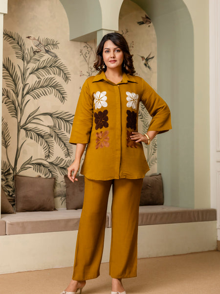 Mustard Cotton Mulmul Crush Co-Ord Set