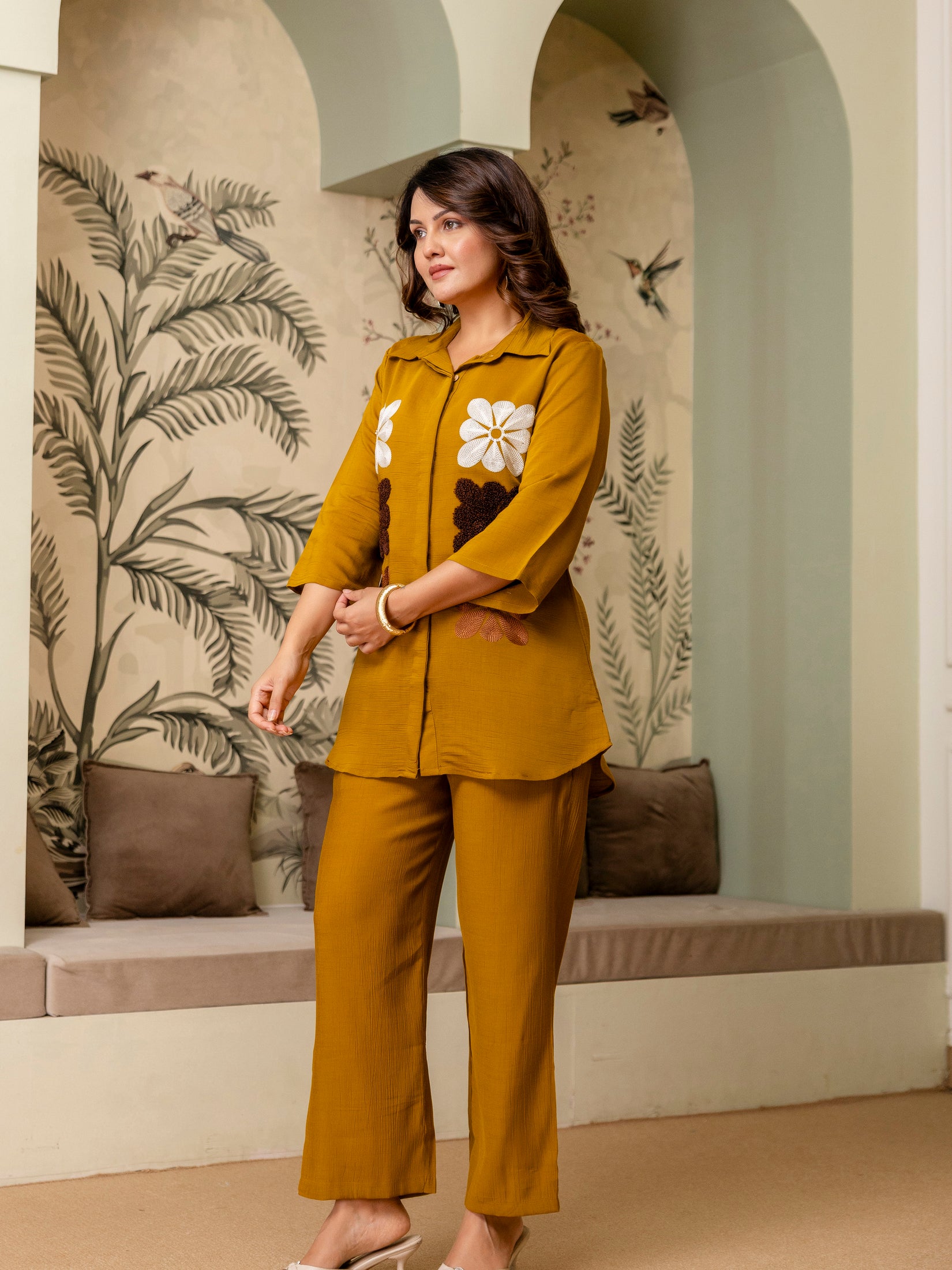 Cotton Mulmul Crush Shirt Style Co-Ord Set