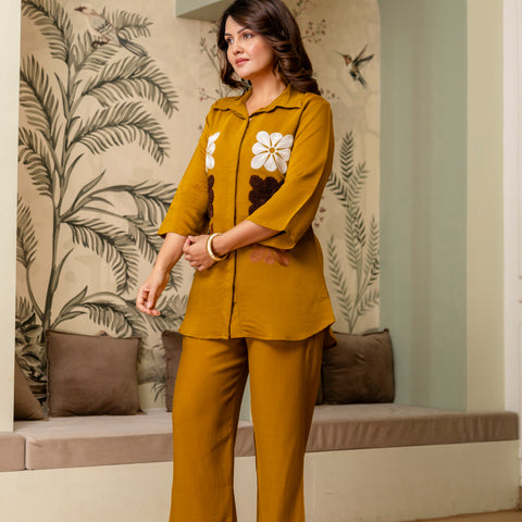 Cotton Mulmul Crush Shirt Style Co-Ord Set