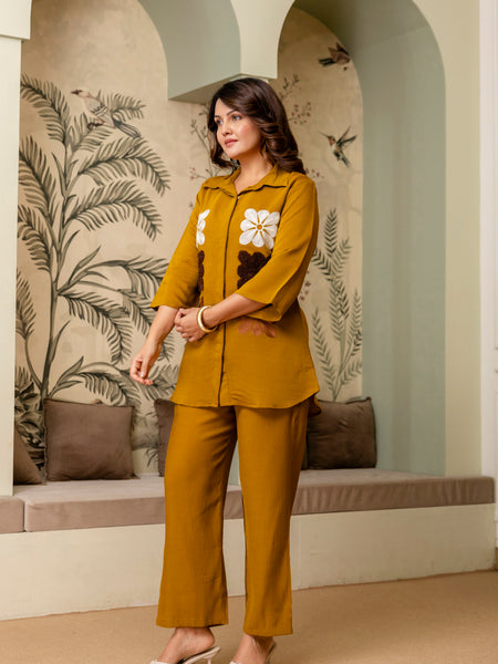 Mustard Cotton Mulmul Crush Co-Ord Set