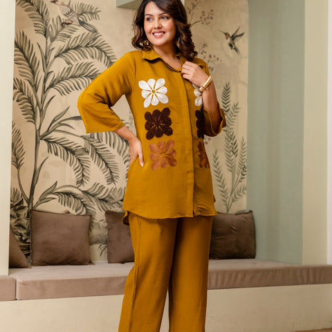Cotton Mulmul Crush Shirt Style Co-Ord Set