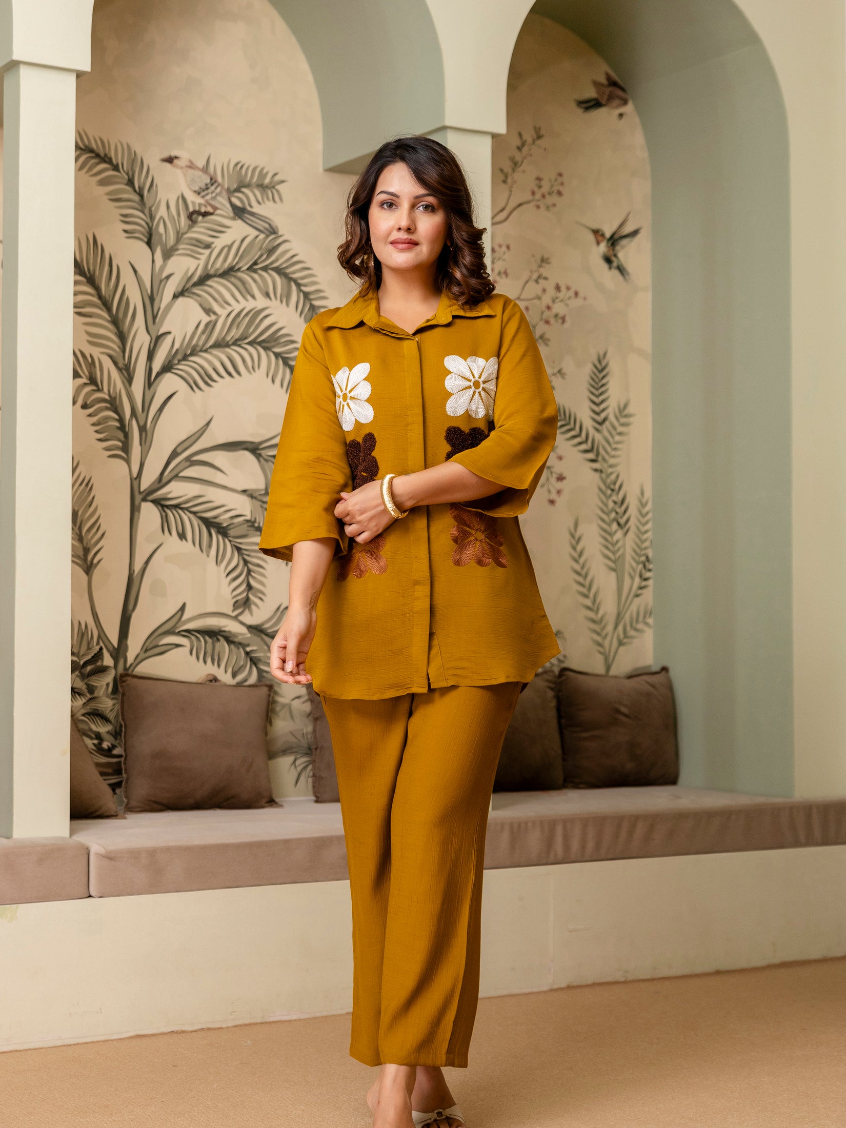 Cotton Mulmul Crush Shirt Style Co-Ord Set