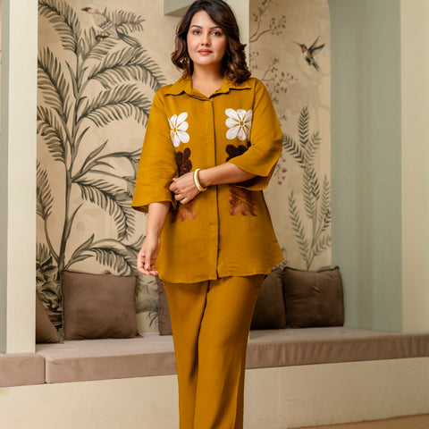 Cotton Mulmul Crush Shirt Style Co-Ord Set