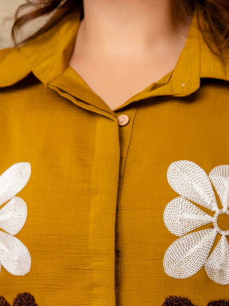 Mustard Cotton Mulmul Crush Co-Ord Set